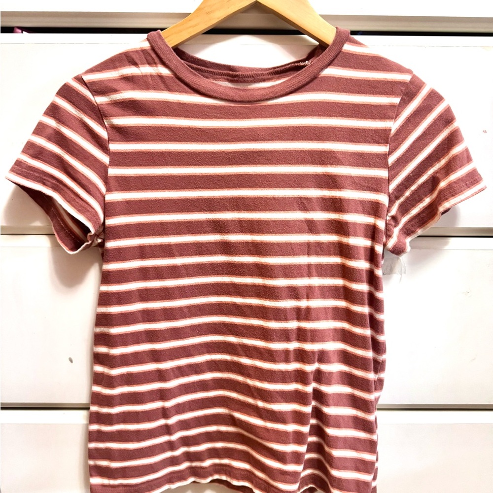 Striped Maroon and White T-Shirt